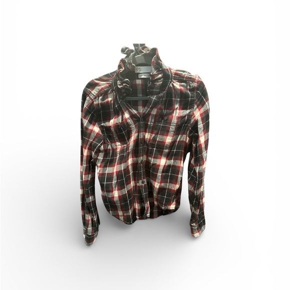 KMJ Tops - Plaid Button Down Shirt - Black and Red